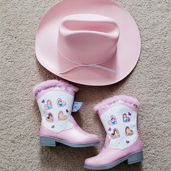 Disney Princess fur boots shoes white pink NEW Cowgirl Rodeo Sparkle